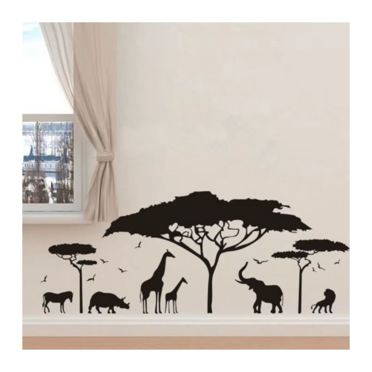 Afrikanischer Wildlife Park Wandaufkleber mit Tierprint in Schwarz zur Dekoration von Wohn- und Schlafzimmern - Bild 2