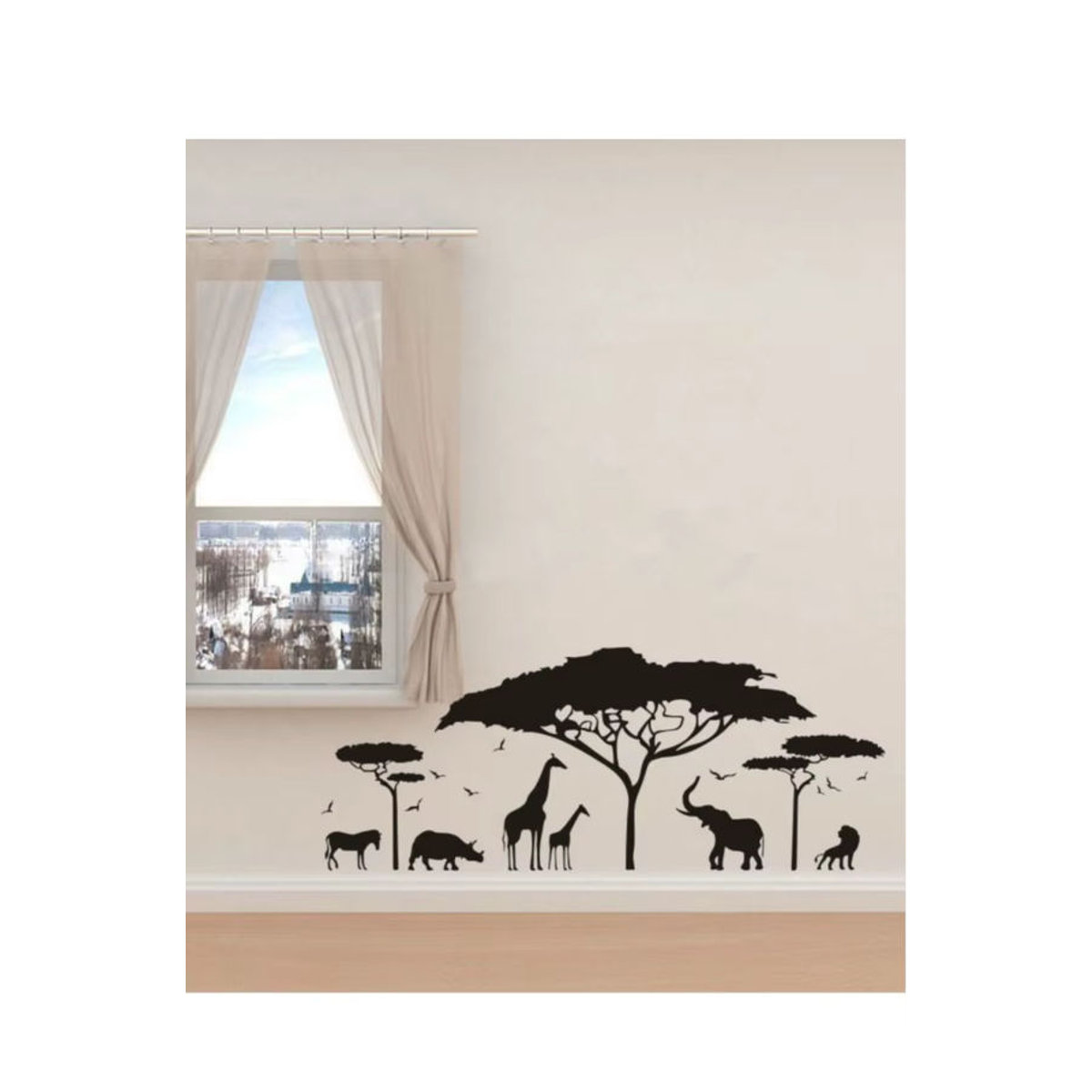 Afrikanischer Wildlife Park Wandaufkleber mit Tierprint in Schwarz zur Dekoration von Wohn- und Schlafzimmern - Bild 4