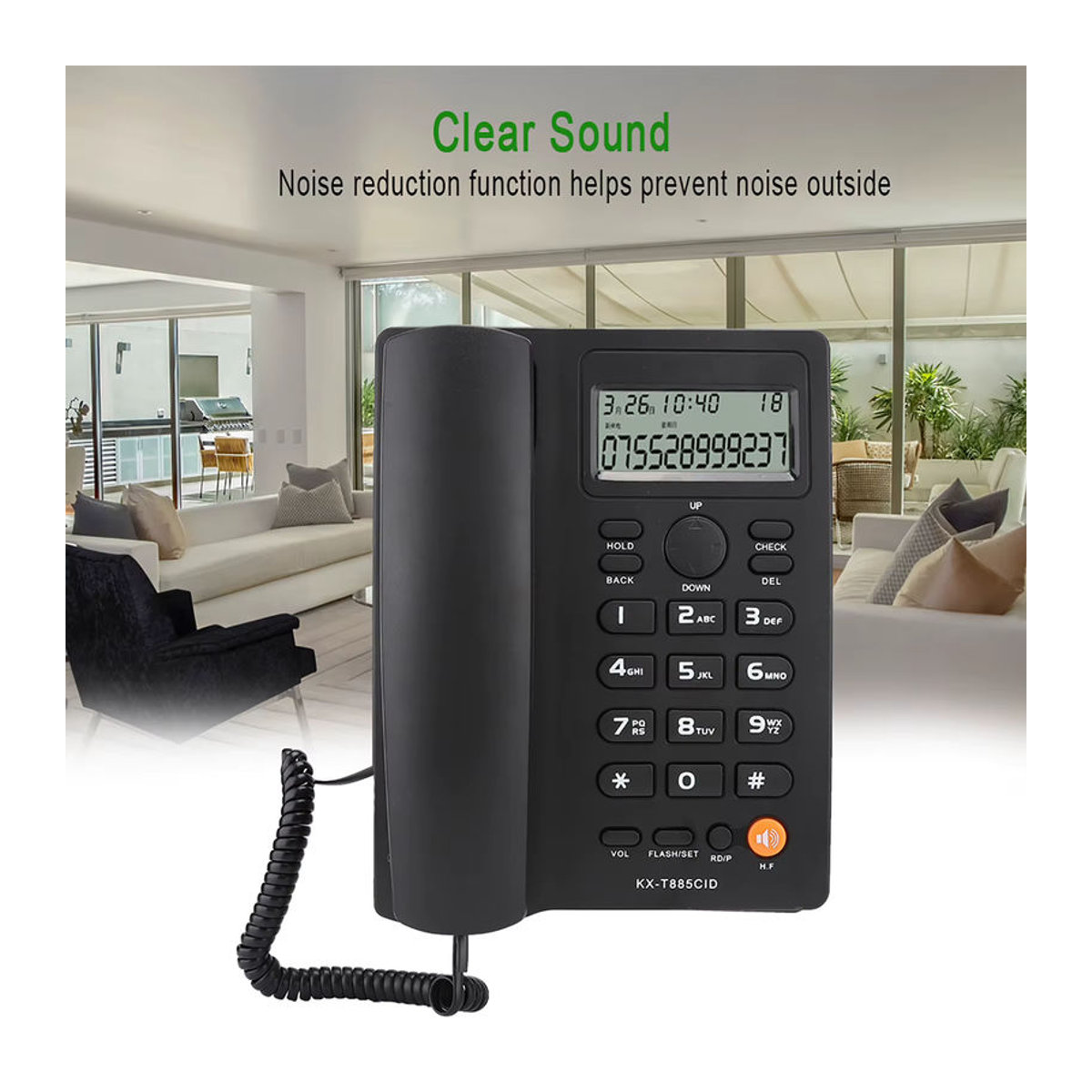 Aibecy KX-T885CID Festnetztelefon mit Anrufer-ID und Freisprechfunktion in Weiß oder Schwarz - Bild 3