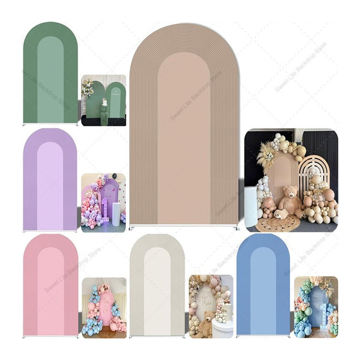 AIBIIN Fotografie Hintergrund mit braunem Bogen-Streifen-Design für Geburtstag, Hochzeit oder Baby Shower, B/H/T: 120 x 50 x 50 cm - Bild 1
