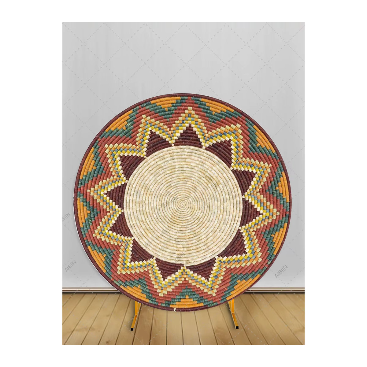 AIBIIN Runder Fotohintergrund im Bohemian-Stil mit traditionellem äthiopischem Korbmuster und floralem Design, Mehrfarbig - Bild 3