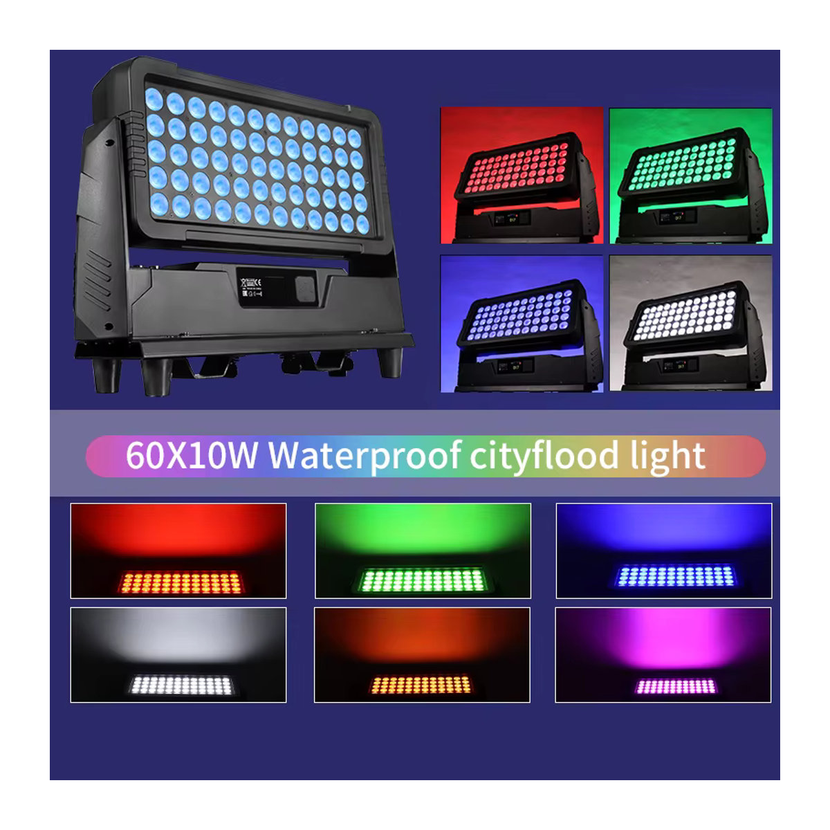 AICPOSE IP65 DMX LED City Flood Light Outdoor RGBW 60x10W Bunt Schwarz - Bild 4