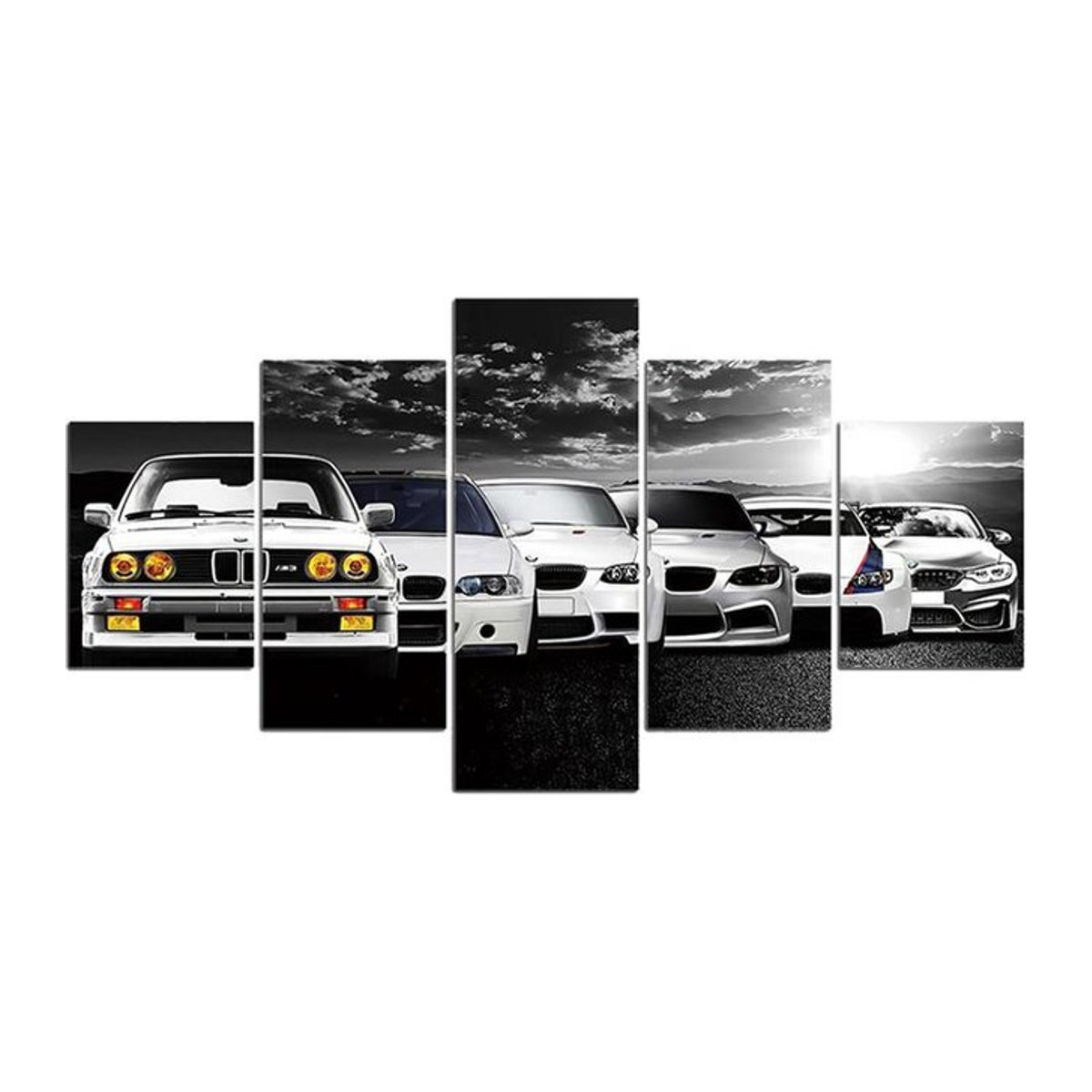 Aidegou17 Leinwand-Set Auto-Evolution Wandkunst in Weiß, 5 moderne Leinwanddrucke im Querformat, B/H: 2 x 20 x 35 cm, 2 x 20 x 45 cm, 1 x 20 x 55 cm - Bild 1