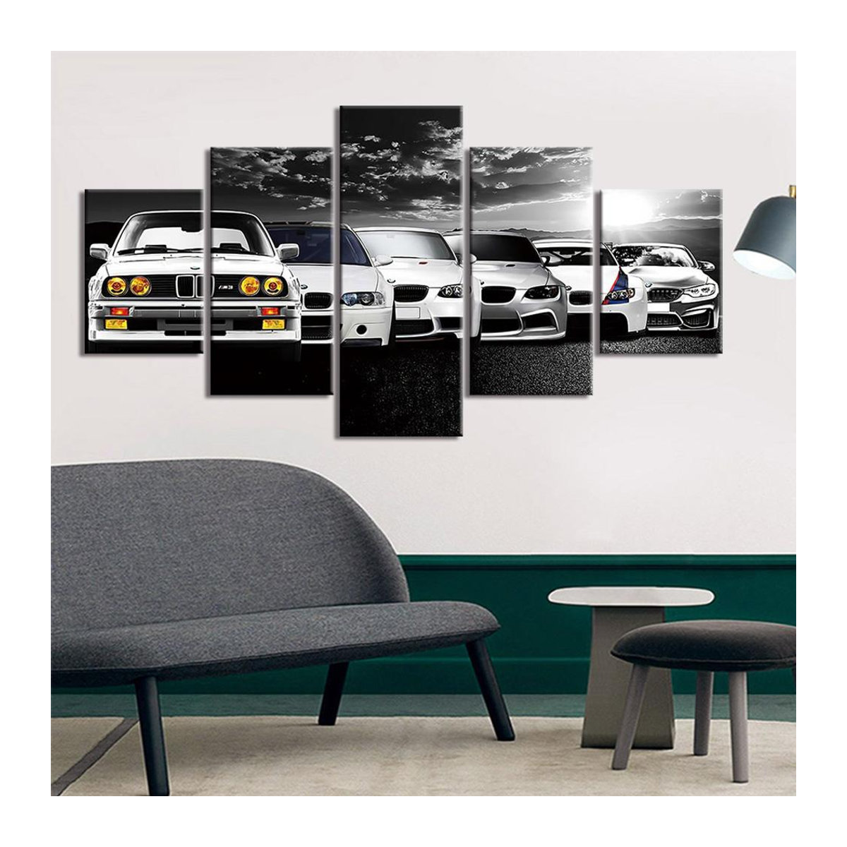 Aidegou17 Leinwand-Set Auto-Evolution Wandkunst in Weiß, 5 moderne Leinwanddrucke im Querformat, B/H: 2 x 20 x 35 cm, 2 x 20 x 45 cm, 1 x 20 x 55 cm - Bild 2