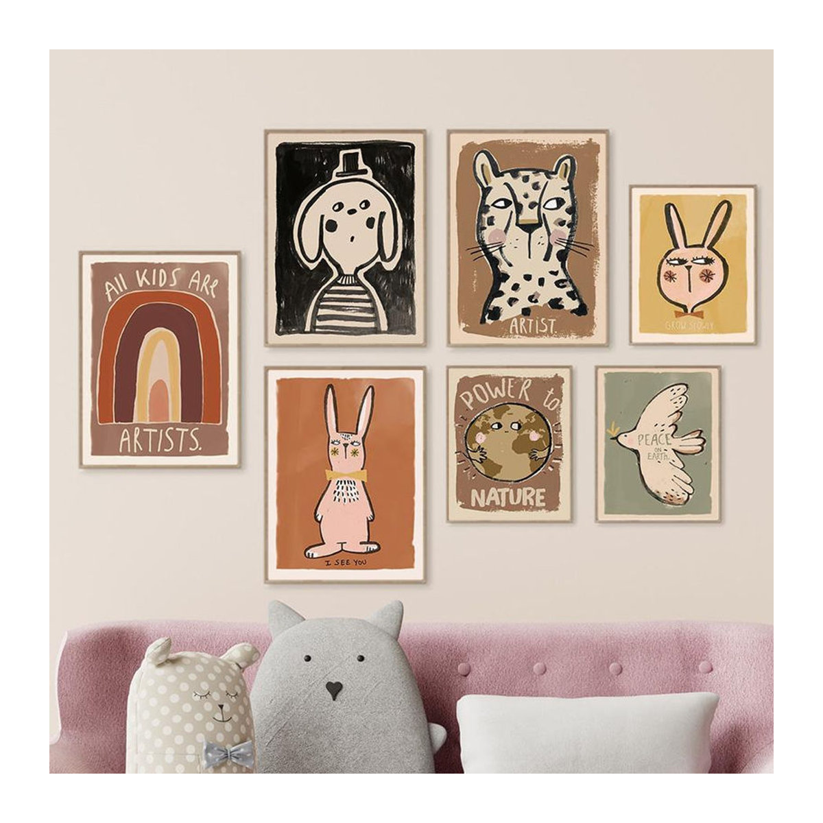 Aidegou5 Leinwand Wandbild mit Tier- und Regenbogenmotiven für Kinderzimmer, mehrfarbig, Rahmenlos, B: 40,5 cm, H: 40,5 cm - Bild 1