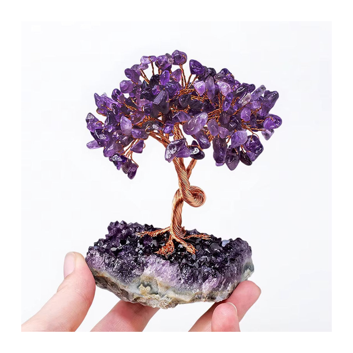 AierCrystal Amethyst Heilkristall-Baum in lila mit Drahtumwicklung auf natürlichem Stein als Bohemian Dekoration - Bild 3