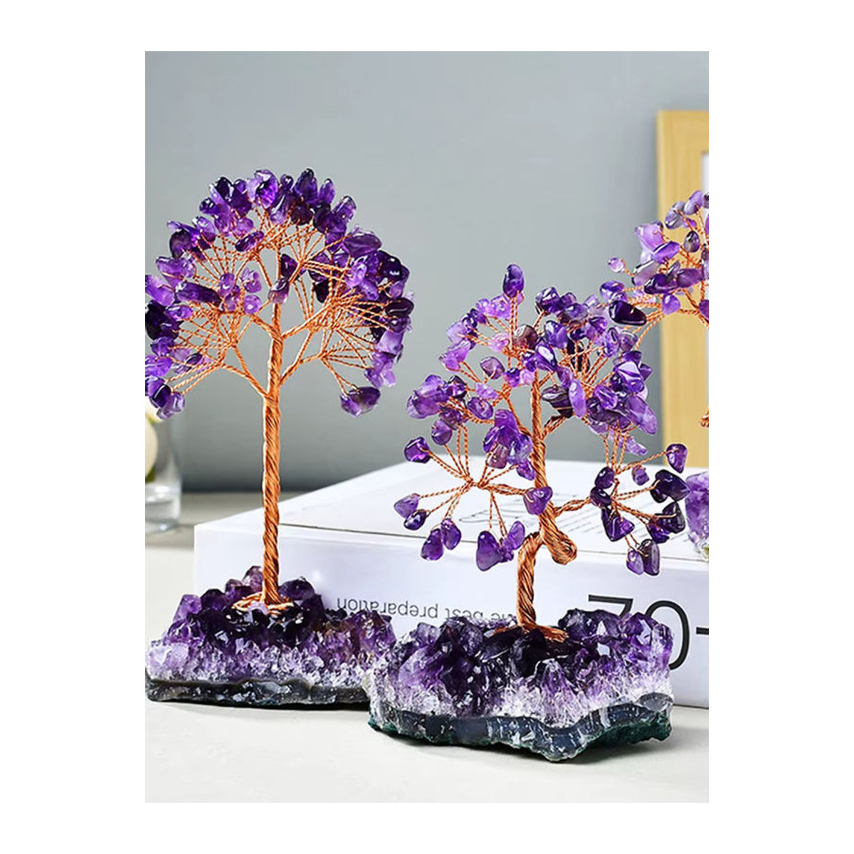 AierCrystal Amethyst Heilkristall-Baum in lila mit Drahtumwicklung auf natürlichem Stein als Bohemian Dekoration - Bild 4