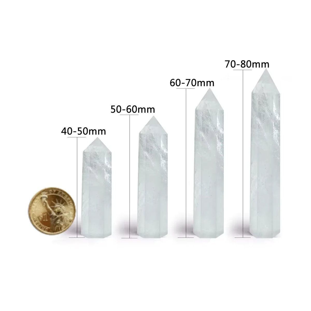 AierCrystal Natürlicher klarer Quarz Kristall Obelisk in Weiß und Transparent als dekorativer Heilstein in sechseckiger Form - Bild 2