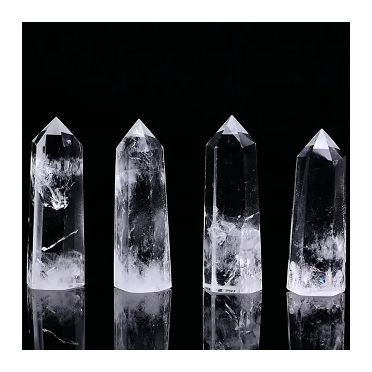 AierCrystal Natürlicher klarer Quarz Kristall Obelisk in Weiß und Transparent als dekorativer Heilstein in sechseckiger Form - Bild 3