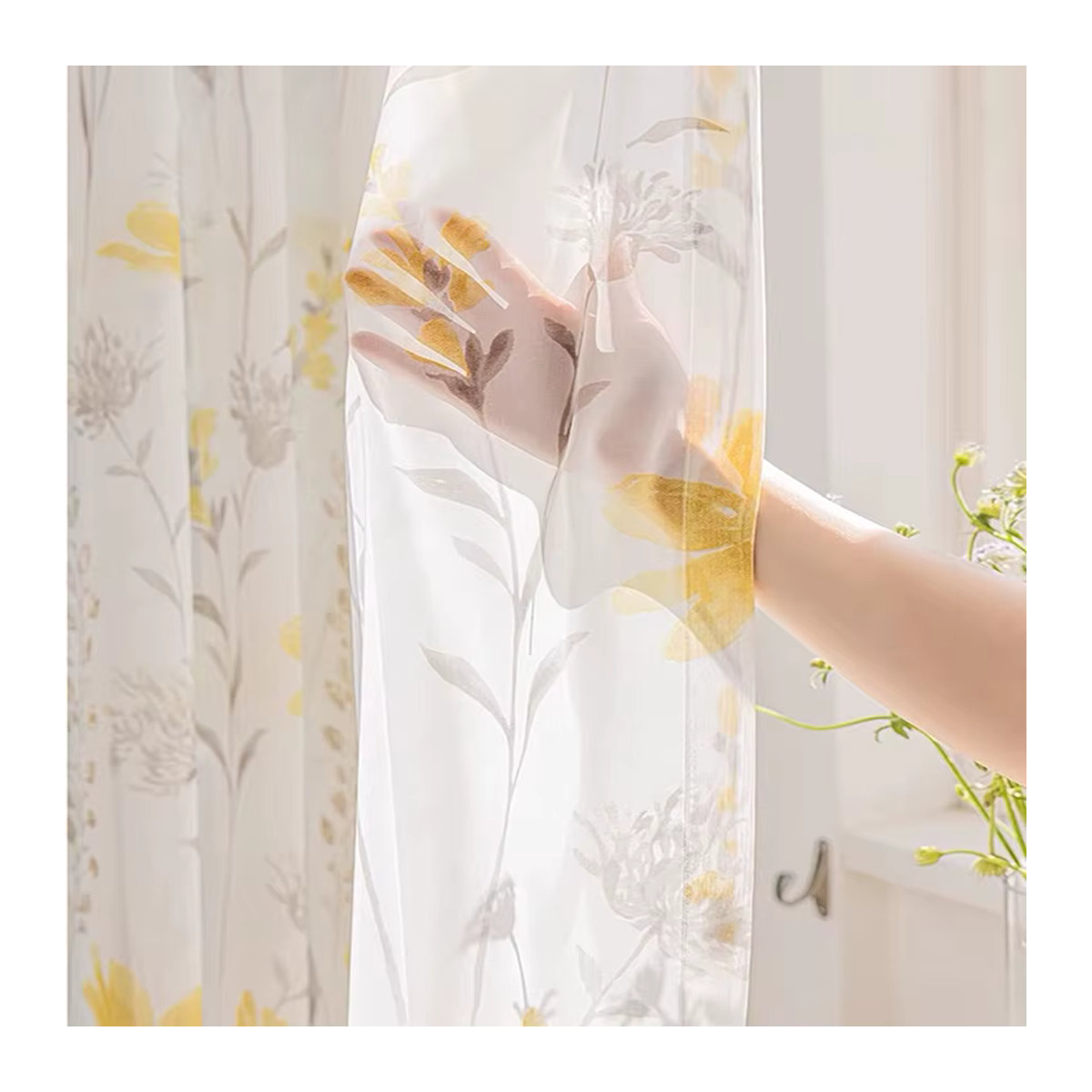 AiFish Transparente Tüllvorhänge mit Vintage Blumenmuster in Weiß für Schlafzimmer und Wohnzimmer - Bild 2
