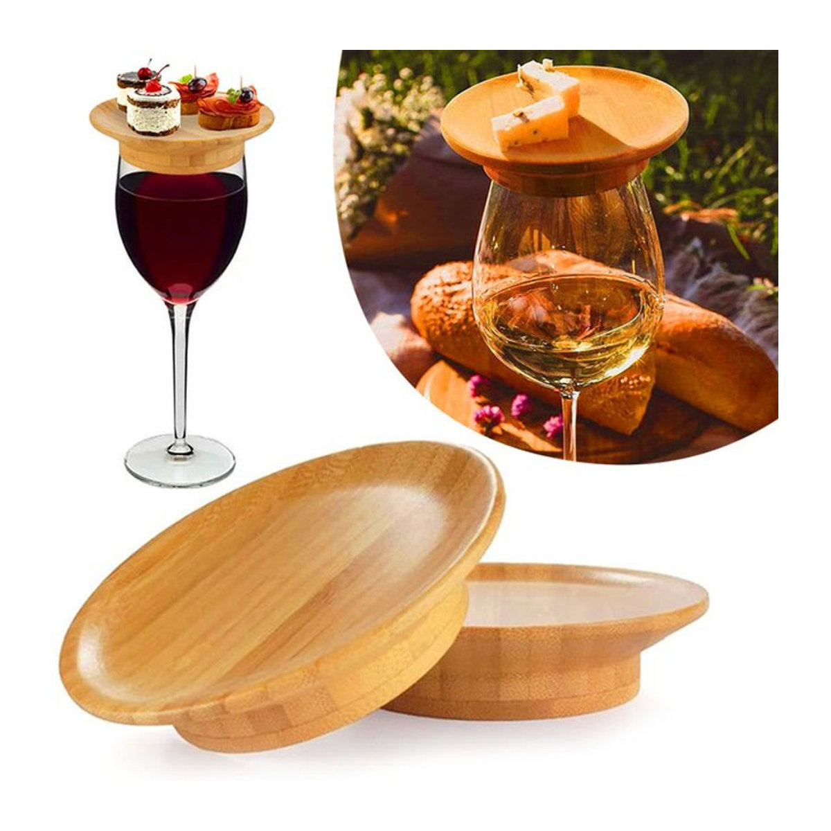 Aihogard Holz Weinglas Topper Charcuterie Runde Dekoration in Braun - Bild 1