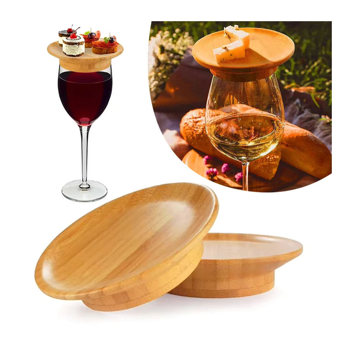 Aihogard Holz Weinglas Topper Charcuterie Runde Dekoration in Braun - Bild 7