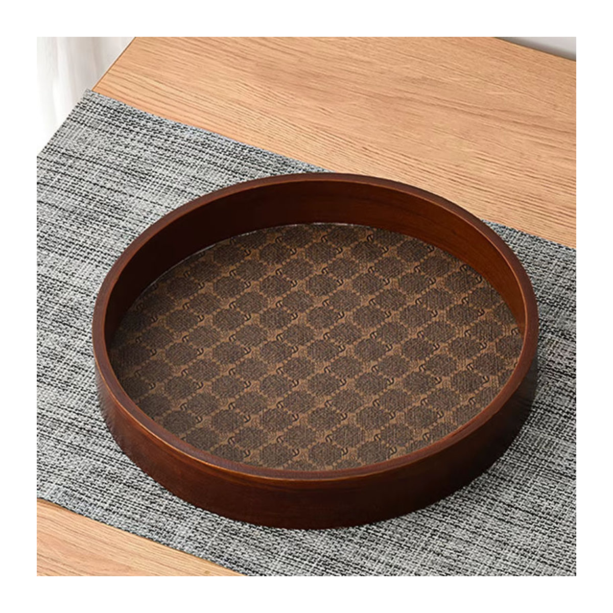 Aihogard Runde Vintage-Servierplatte aus Holz und Glas in Braun - Bild 4