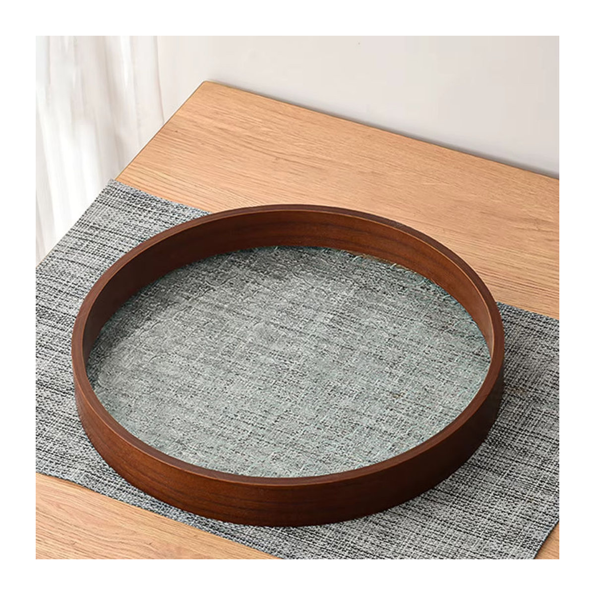 Aihogard Runde Vintage-Servierplatte aus Holz und Glas in Braun - Bild 5