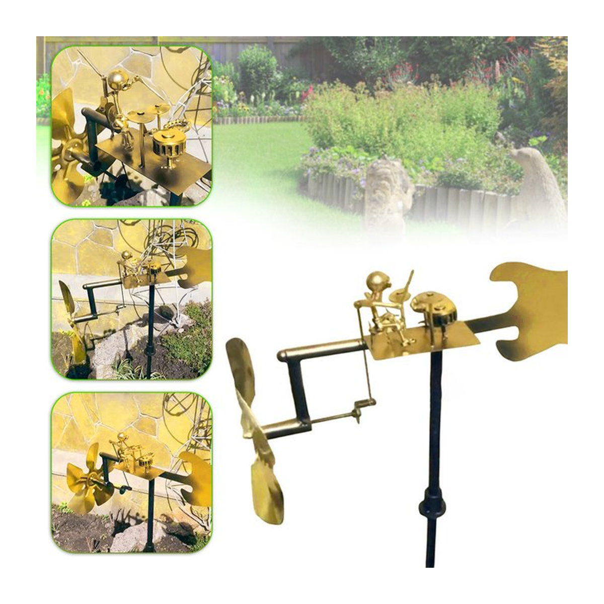 Aihogard Windmühle aus Metall im Vintage-Design als Gartendekoration in Gelb - Bild 1