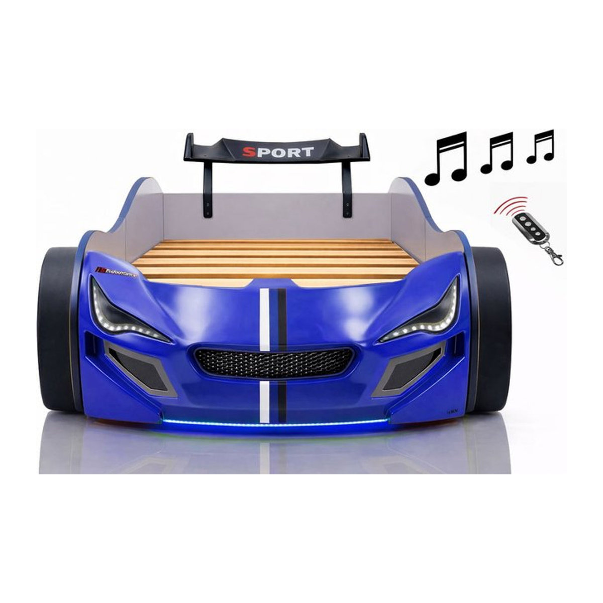 Aileenstore Autobett für Kinder in Blau mit LED Unterbodenbeleuchtung, Sound und Fernbedienung, B/T/H: 200 x 90 x 39 cm - Bild 1