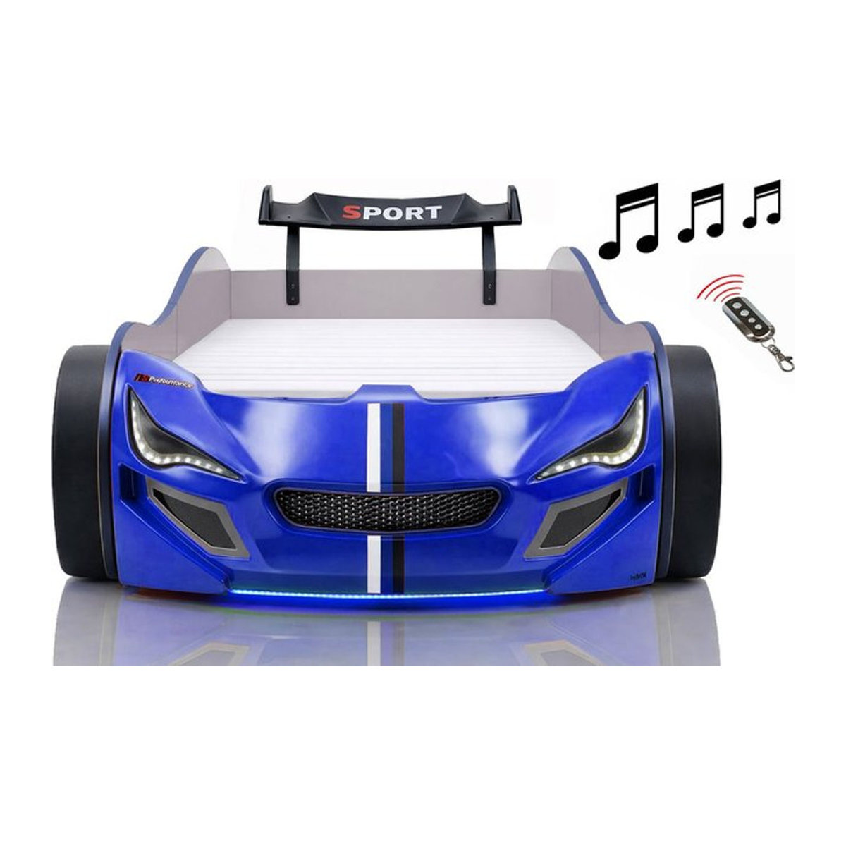 Aileenstore Autobett für Kinder in Blau mit LED Unterbodenbeleuchtung, Sound und Fernbedienung, B/T/H: 90 x 200 cm - Bild 1