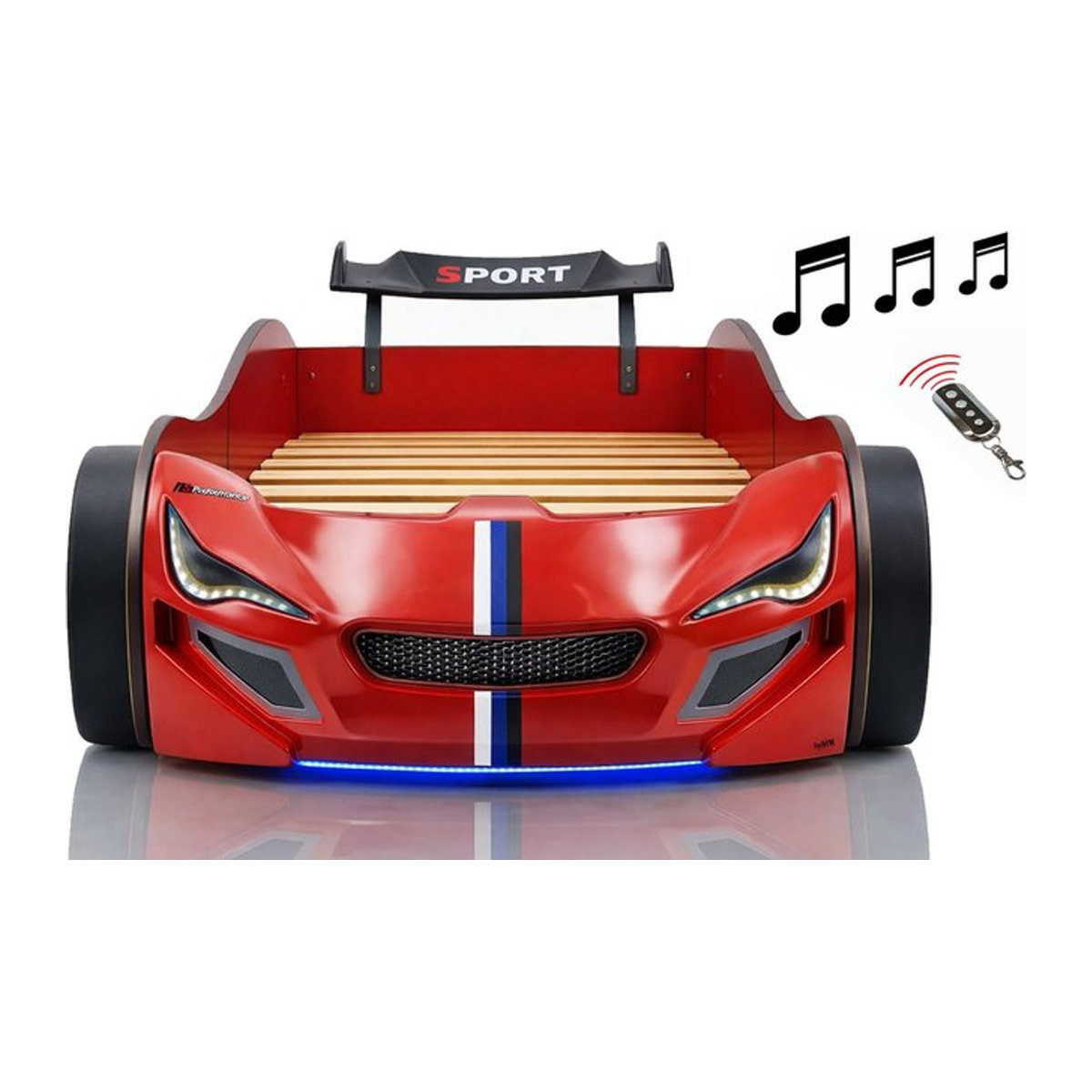 Aileenstore Autobett für Kinder in Rot mit LED Unterbodenbeleuchtung, Sound und Fernbedienung, B/T/H: 90 x 200 cm - Bild 1