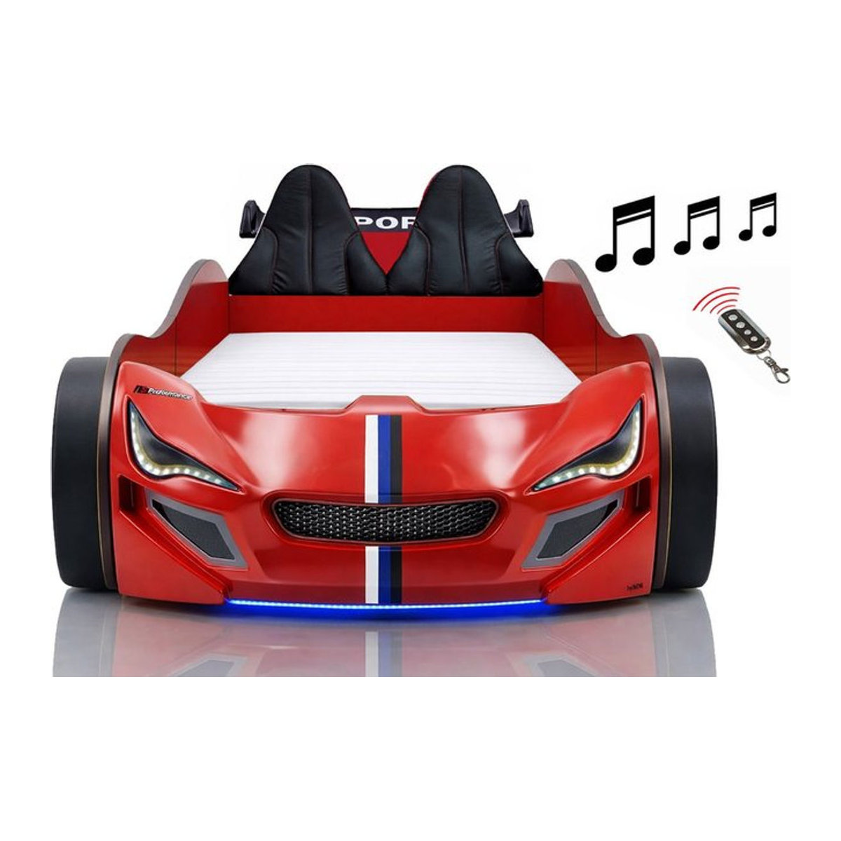 Aileenstore Autobett für Kinder in Rot mit LED-Unterbodenbeleuchtung, Sound und Fernbedienung, B/T/H: 90 x 200 cm, Bezug aus Kunstleder - Bild 1