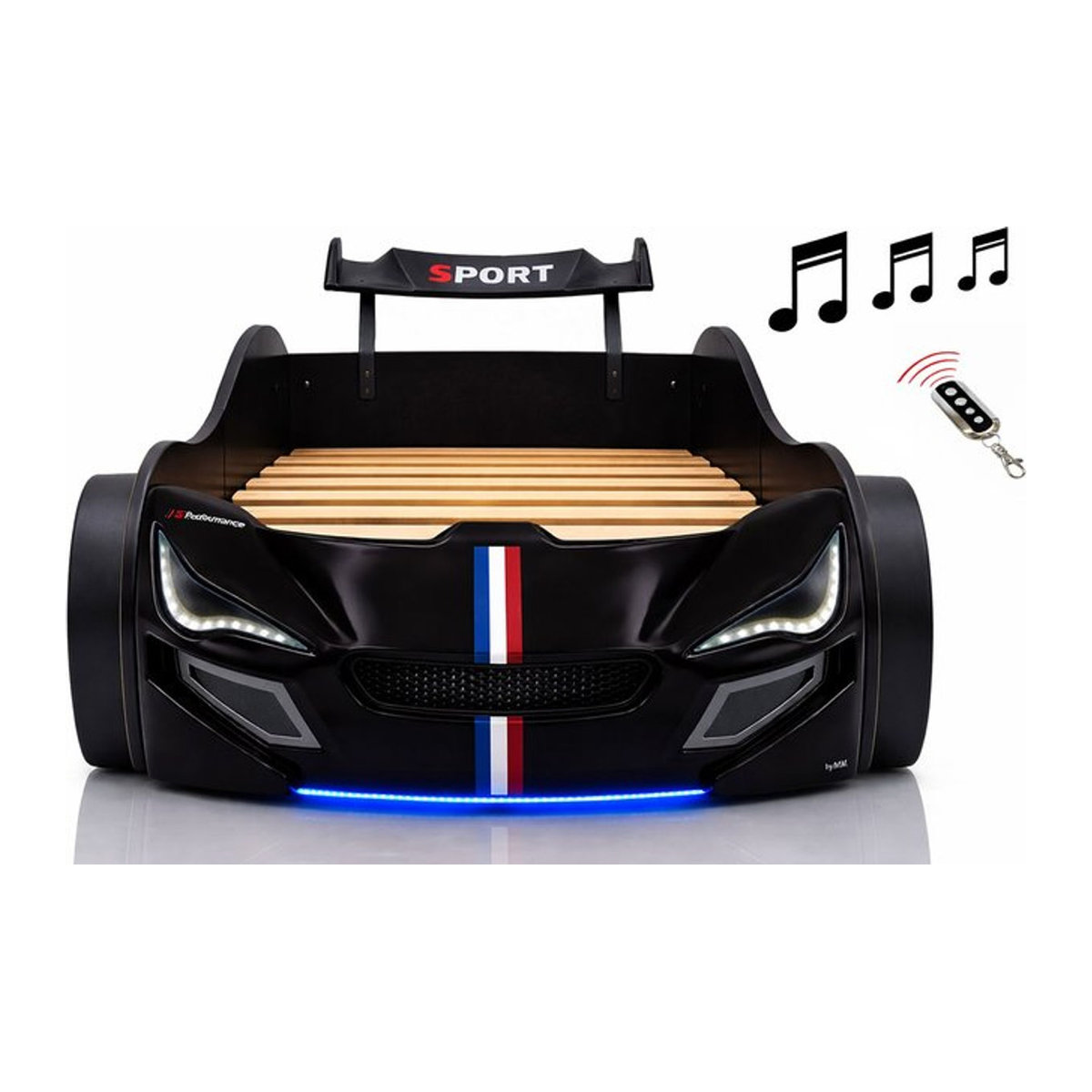 Aileenstore Autobett für Kinder in Schwarz mit LED Unterbodenbeleuchtung, Sound und Fernbedienung, B/T/H: 200 x 90 x 39 cm - Bild 1