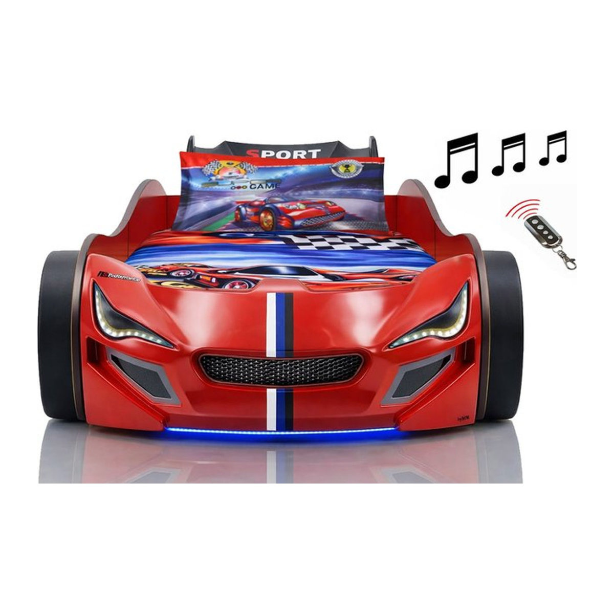 Aileenstore Autobett für Kinder mit LED Unterbodenbeleuchtung, Sound und Fernbedienung, Farbe: Rot, B/T/H: 90 x 200 cm - Bild 1