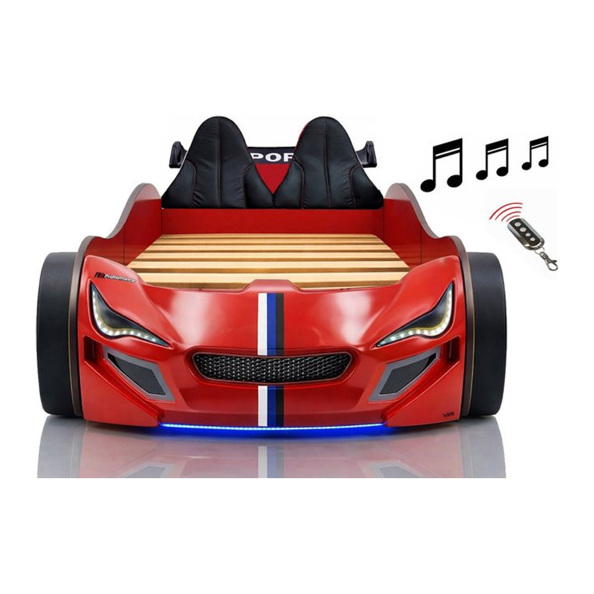 Aileenstore Autobett für Kinder mit LED Unterbodenbeleuchtung, Sound und Fernbedienung, Farbe: Rot, B/T/H: 90 x 200 cm - Bild 1