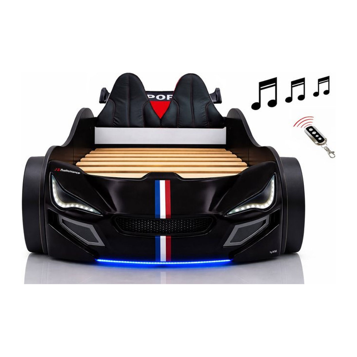 Aileenstore Autobett für Kinder mit LED-Unterbodenbeleuchtung, Sound und Fernbedienung, Schwarz, B/T/H: 90 x 200 cm - Bild 1