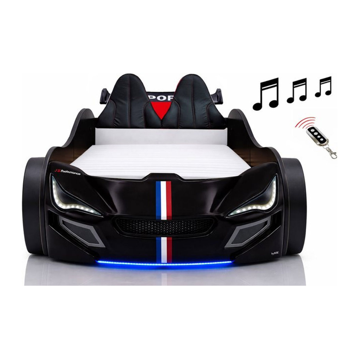 Aileenstore Autobett für Kinder mit LED-Unterbodenbeleuchtung, Sound und Fernbedienung, Schwarz, B/T/H: 90 x 200 cm - Bild 1
