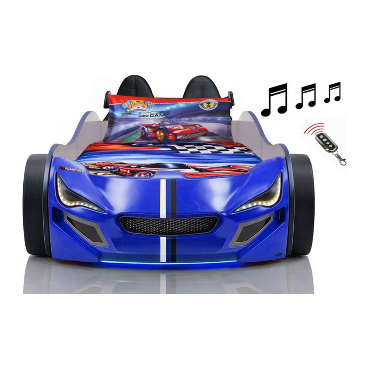 Aileenstore Autobett für Kinder mit LED Unterbodenbeleuchtung und Sound in Blau, B/T/H: 90 x 200 cm - Bild 1