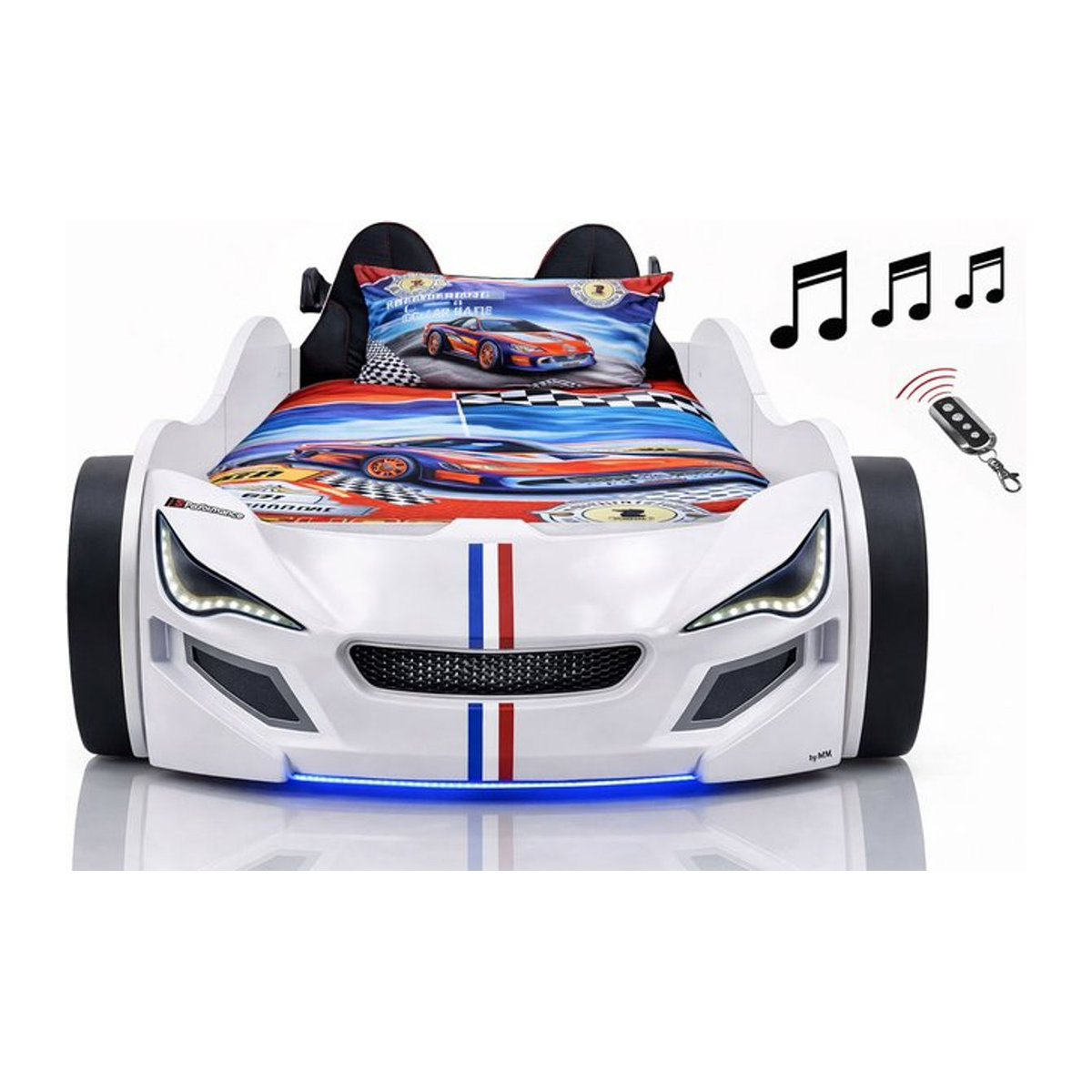 Aileenstore Kinder Autobett mit LED Unterbodenbeleuchtung und Sound in Weiß, B/T/H: 90 x 200 cm - Bild 1