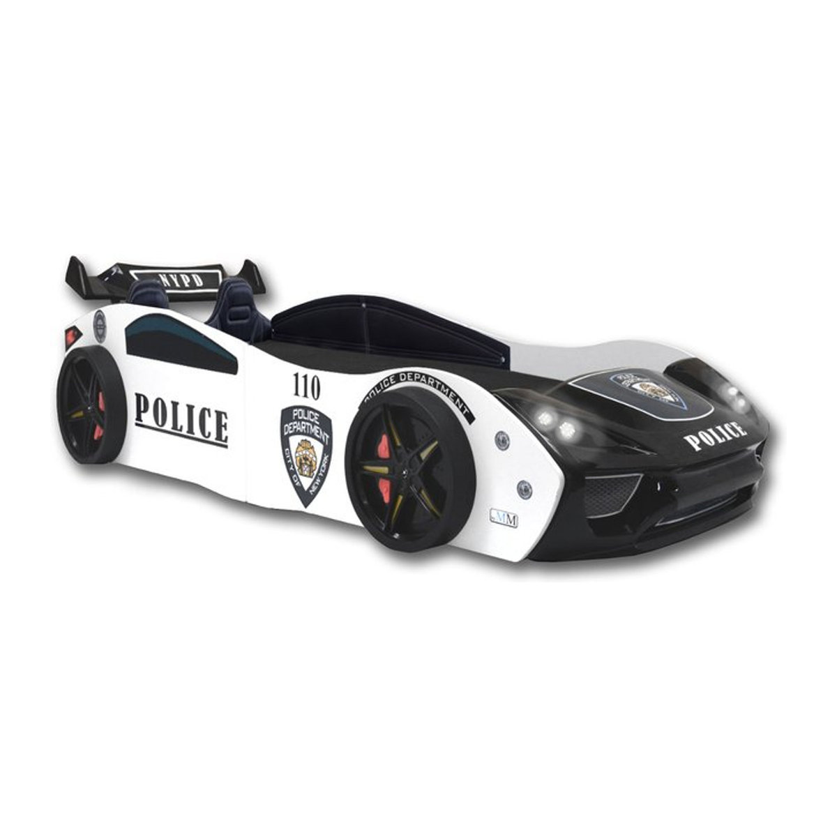 Aileenstore Kinderbett Autobett Police mit Sportsitzen und Lattenrost, Schwarz/Weiß, B/T/H: 90 x 200 cm - Bild 1
