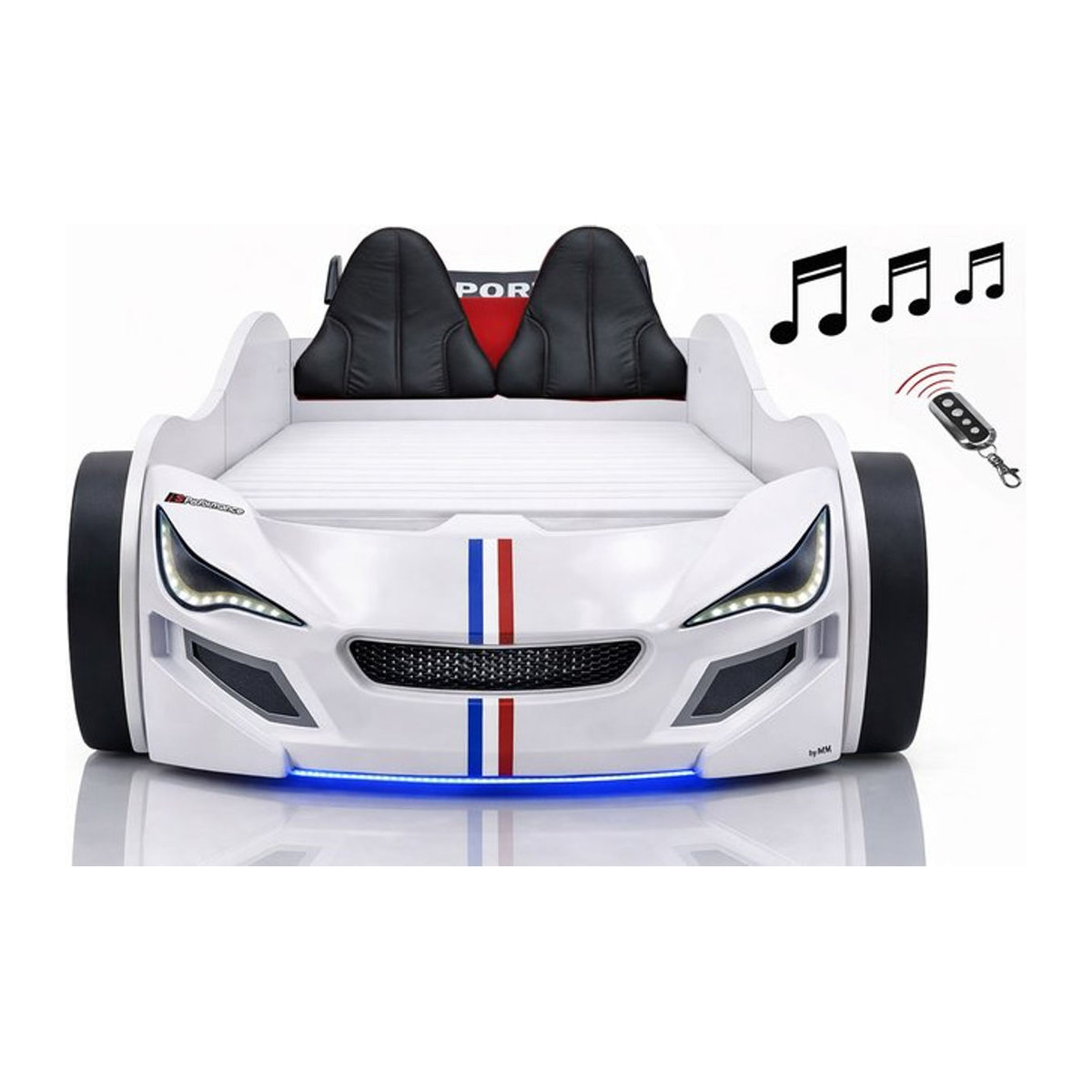 Aileenstore Kinderbett im Autobett-Design mit LED-Unterbodenbeleuchtung, Sound und Fernbedienung, Farbe: Weiß, B/H/T: 90 x 200 cm - Bild 1