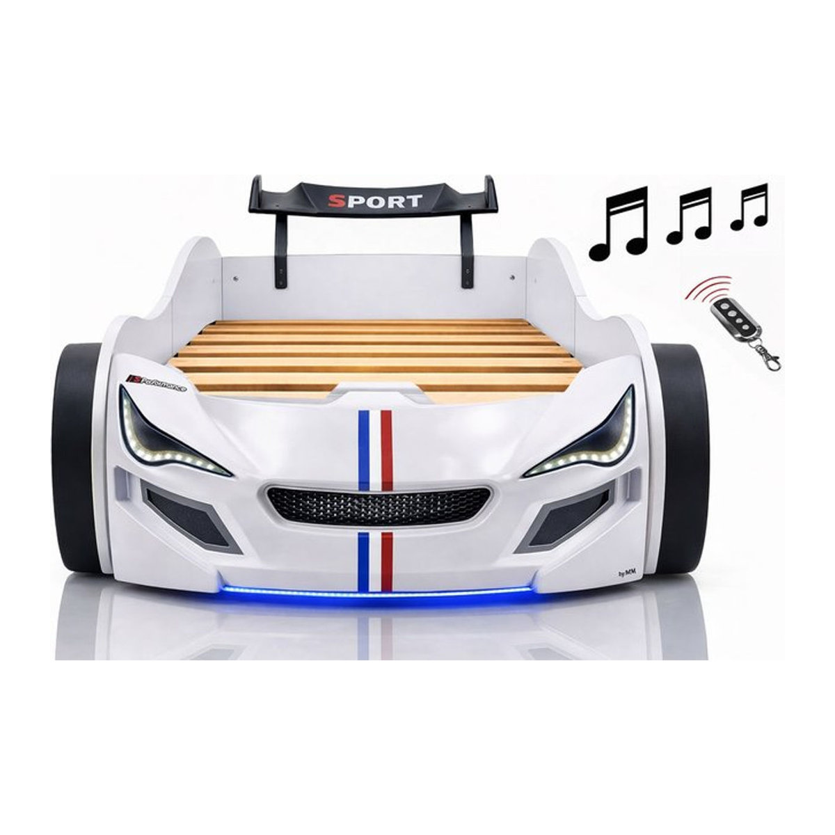 Aileenstore Kinderbett im Autobett-Design mit LED-Unterbodenbeleuchtung, Sound und Fernbedienung, Weiß, B/T/H: 200 x 90 x 39 cm - Bild 1