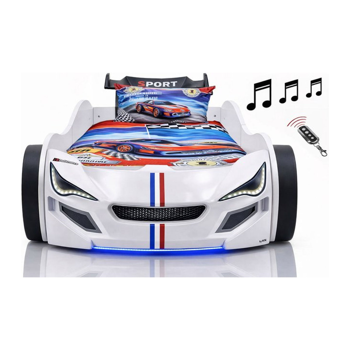Aileenstore Kinderbett im Autobett-Design mit LED-Unterbodenbeleuchtung, Sound und Fernbedienung, Weiß, B/T/H: 90 x 200 cm - Bild 1