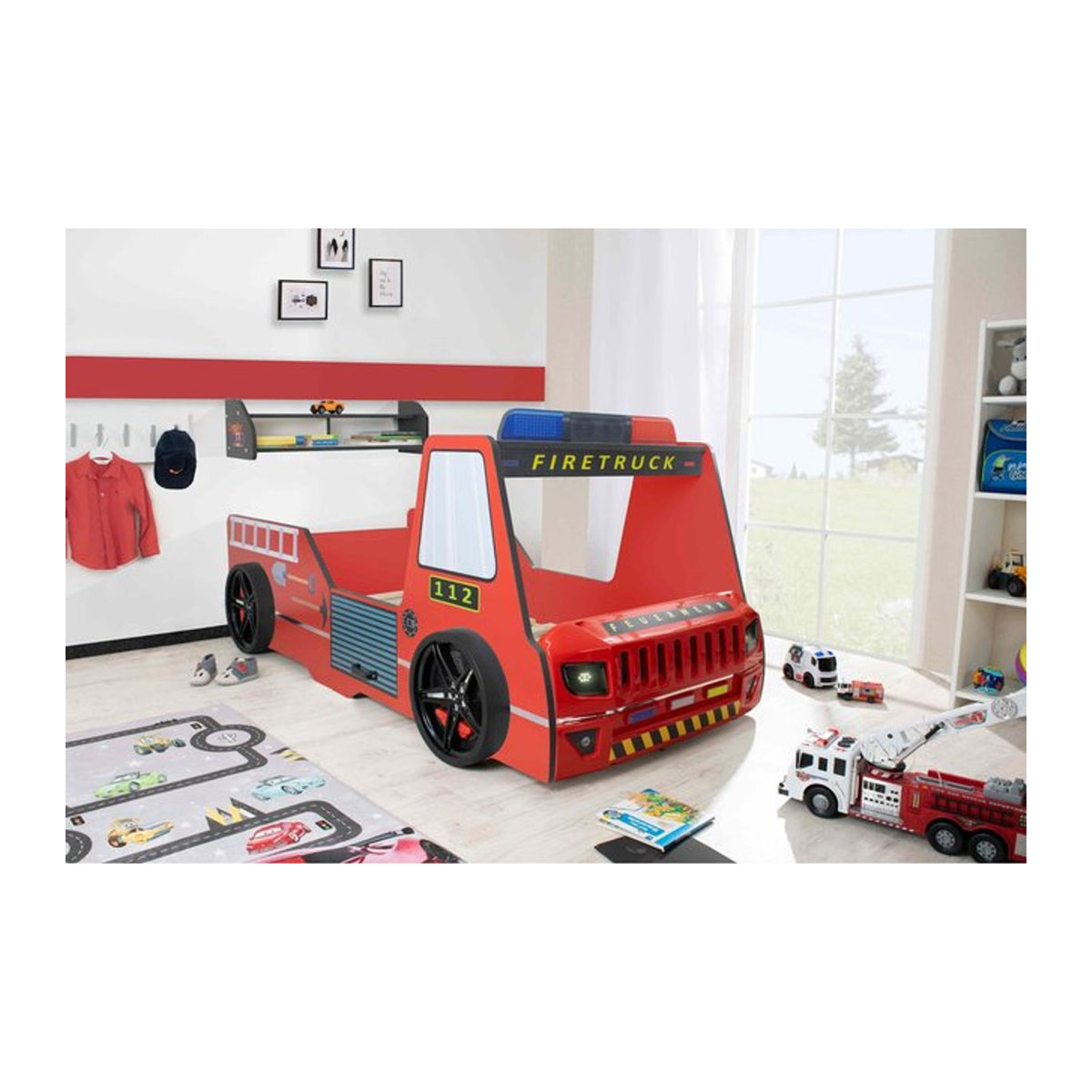 Aileenstore Kinderbett Rio Firetruck Autobett in Rot aus Holzwerkstoff B/T/H: 90 x 200 cm - Bild 1