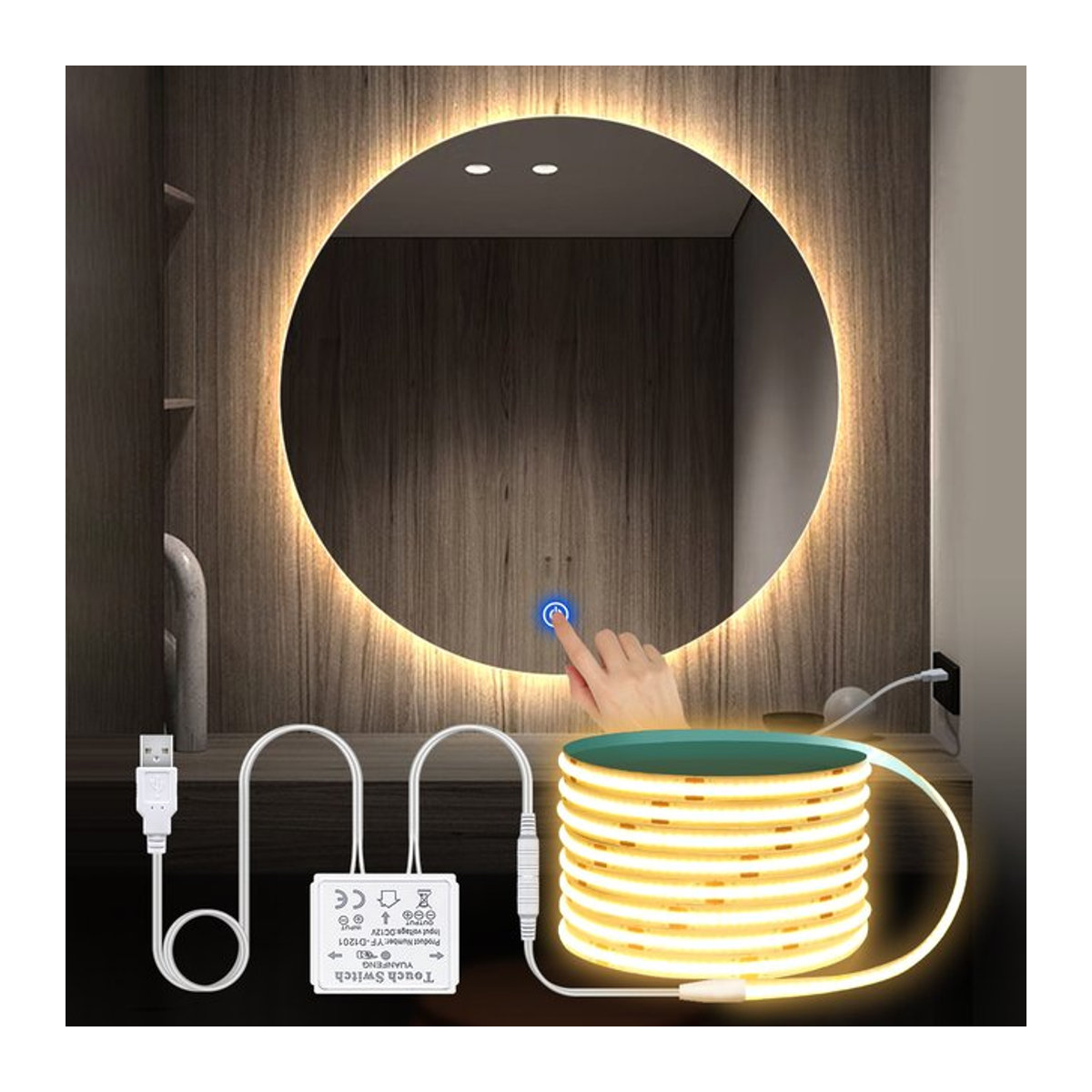 AIMENGTE LED Make-up Lampe mit Touch-Sensor und dimmbarer Hintergrundbeleuchtung, USB-wiederaufladbar, minimalistisches Design für den Badezimmerspiegel - Bild 1