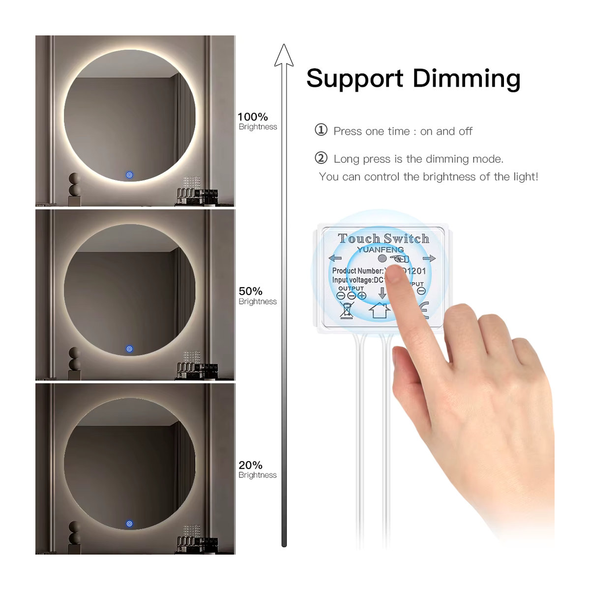 AIMENGTE LED Make-up Lampe mit Touch-Sensor und dimmbarer Hintergrundbeleuchtung, USB-wiederaufladbar, minimalistisches Design für den Badezimmerspiegel - Bild 2
