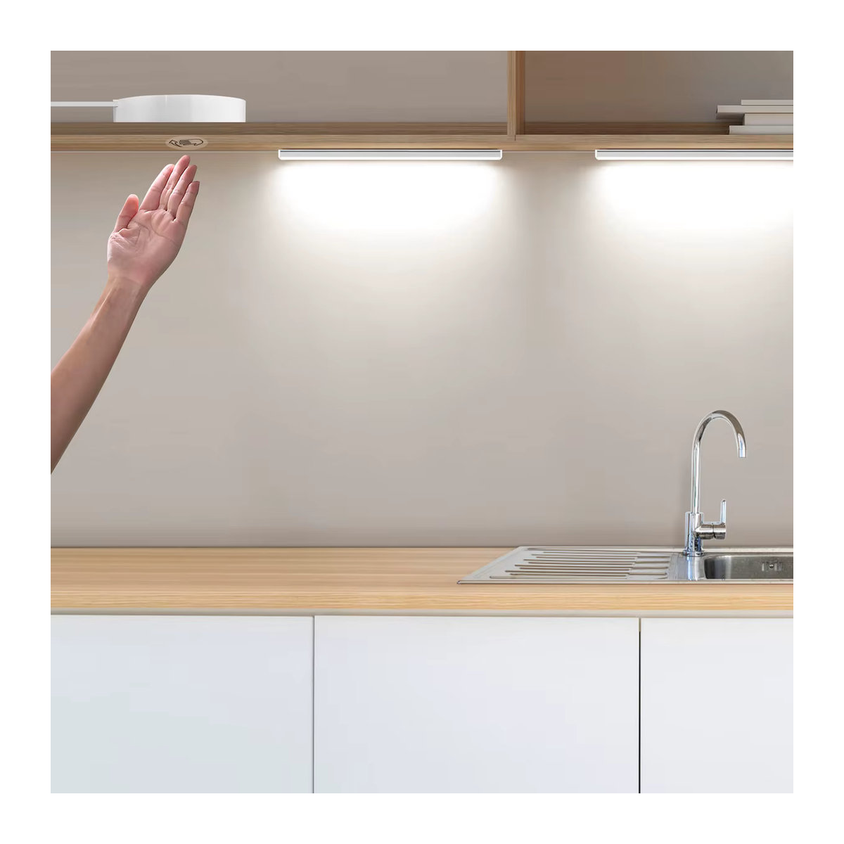 AIMENGTE LED Unterbauleuchte aus Holz mit Motion Sensor und Touch-Schalter, dimmbar, Weiß - Bild 4