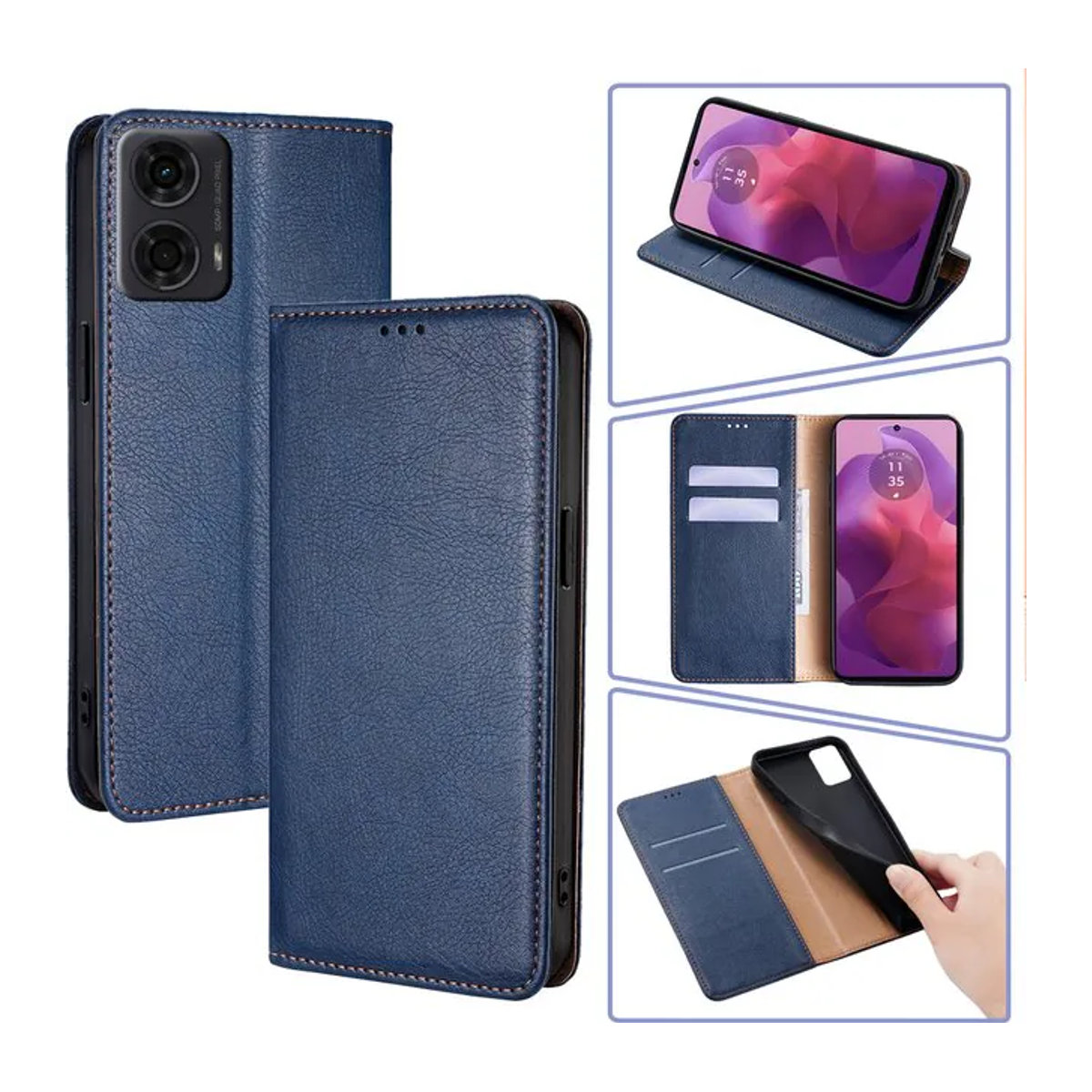 AIMONCASE Leder-Flip-Handyhülle mit Magnetfunktion für Motorola G34 G84 G54 G24 G14 G04 G Stylus 2024 5G Brieftaschenhülle in Schwarz oder Blau - Bild 1