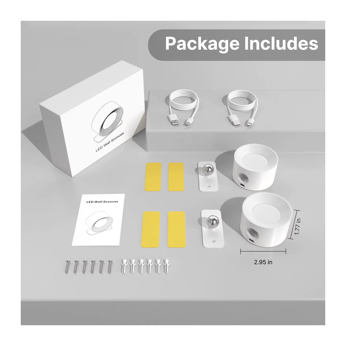 Aiopp LED Wandleuchte Weiß mit magnetischer Befestigung und wiederaufladbarem Akku via USB, minimalistisches Design im 2er-Set - Bild 3