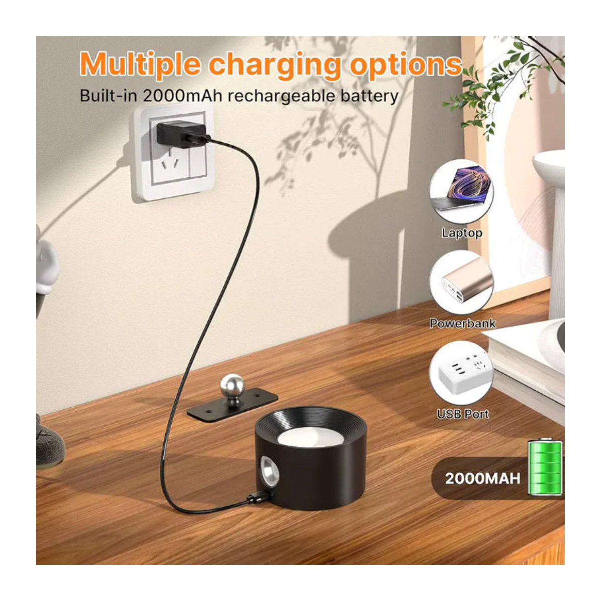 Aiopp LED Wandleuchten mit Fernbedienung, dimmbar und wiederaufladbar, 3 Farbtemperaturen, magnetisch und 360 Grad rotierbar, Schwarz, Minimalistisch - Bild 4