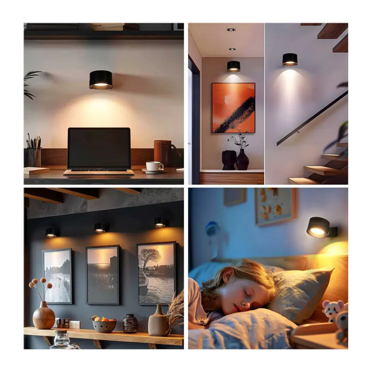 Aiopp LED Wandleuchten mit Fernbedienung, dimmbar und wiederaufladbar, 3 Farbtemperaturen, magnetisch und 360 Grad rotierbar, Schwarz, Minimalistisch - Bild 5