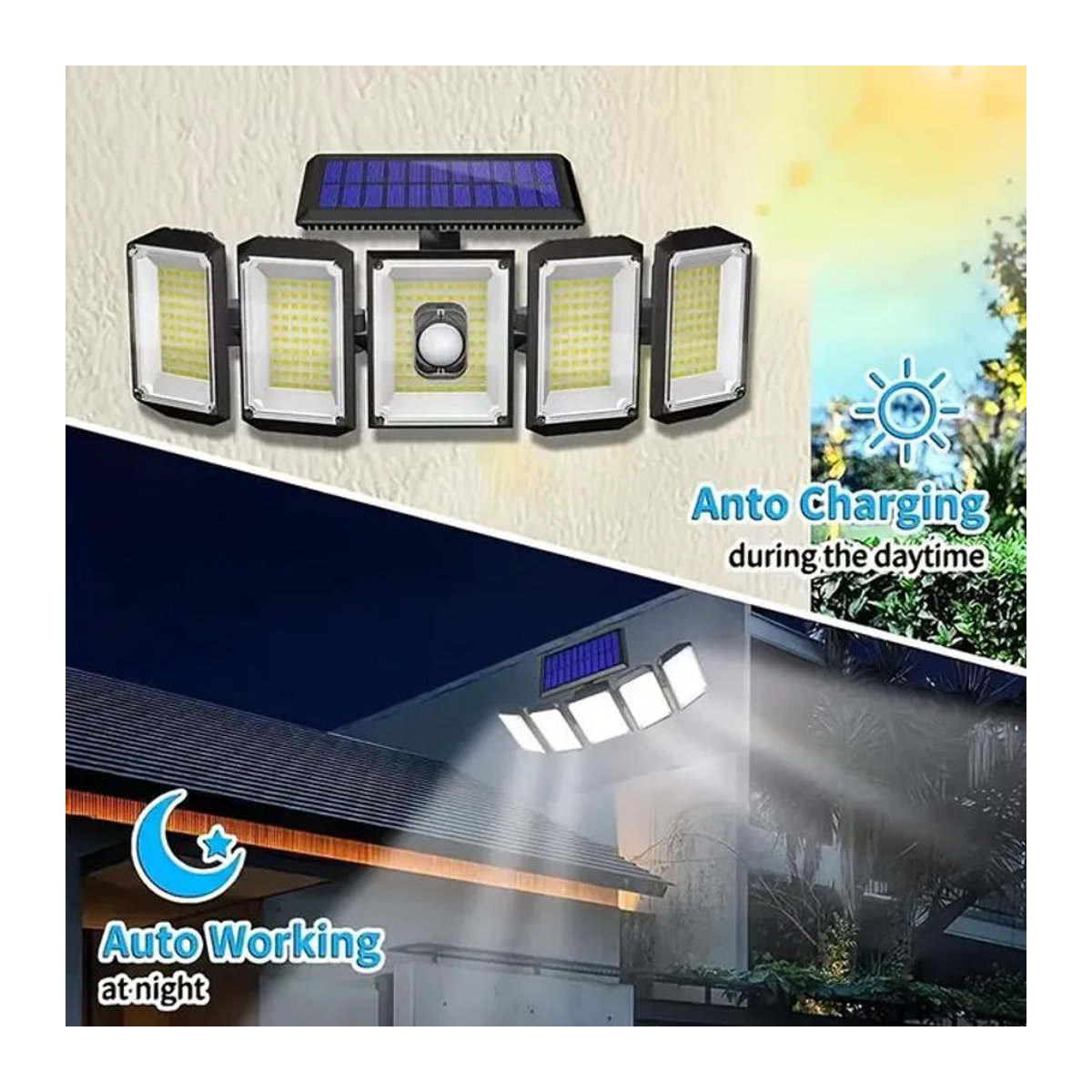 Aiopp Solar-Bewegungssensorleuchte mit Fernbedienung und 3 Beleuchtungsmodi, wasserfeste LED-Sicherheitslampe in Schwarz - Bild 1