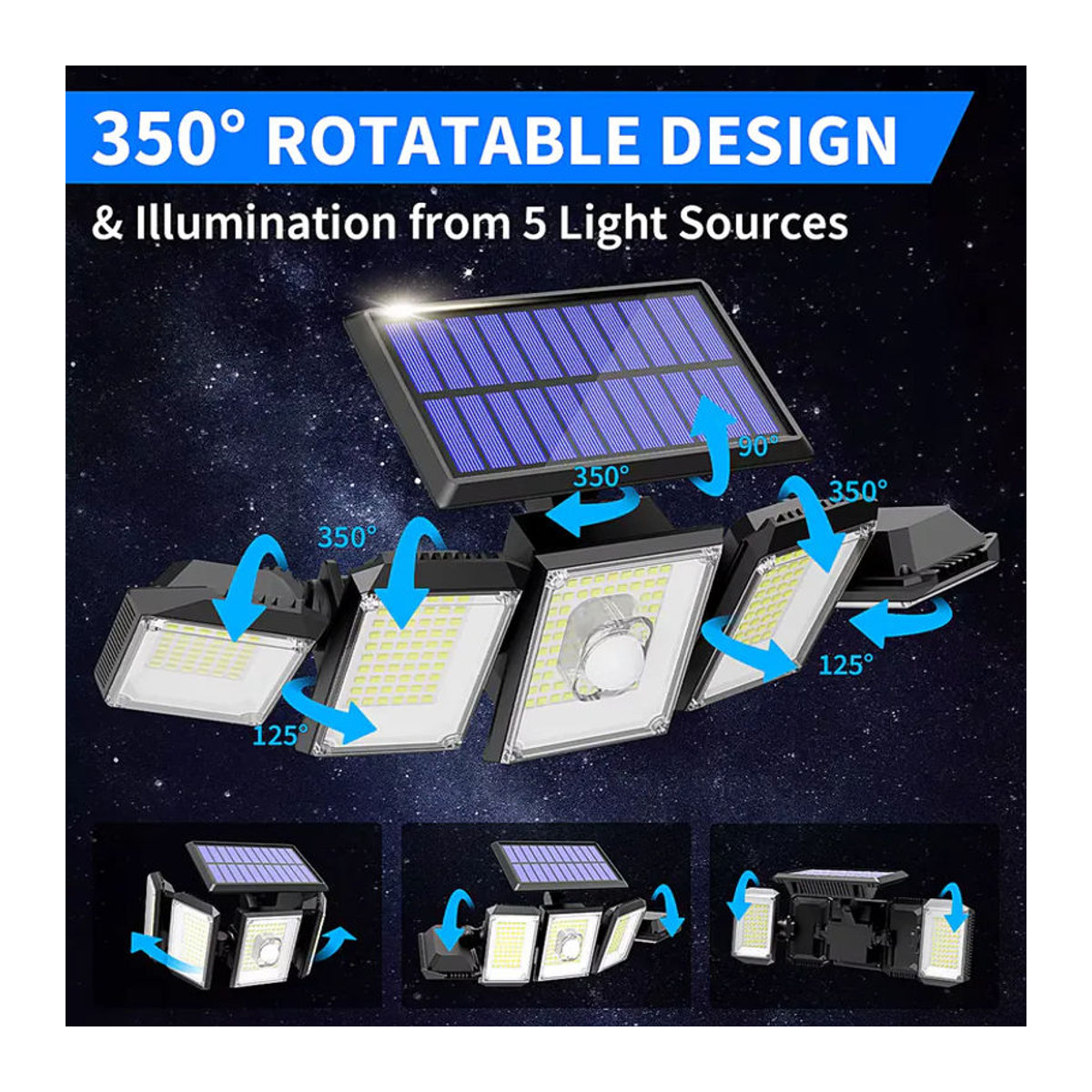 Aiopp Solar-Bewegungssensorleuchte mit Fernbedienung und 3 Beleuchtungsmodi, wasserfeste LED-Sicherheitslampe in Schwarz - Bild 3