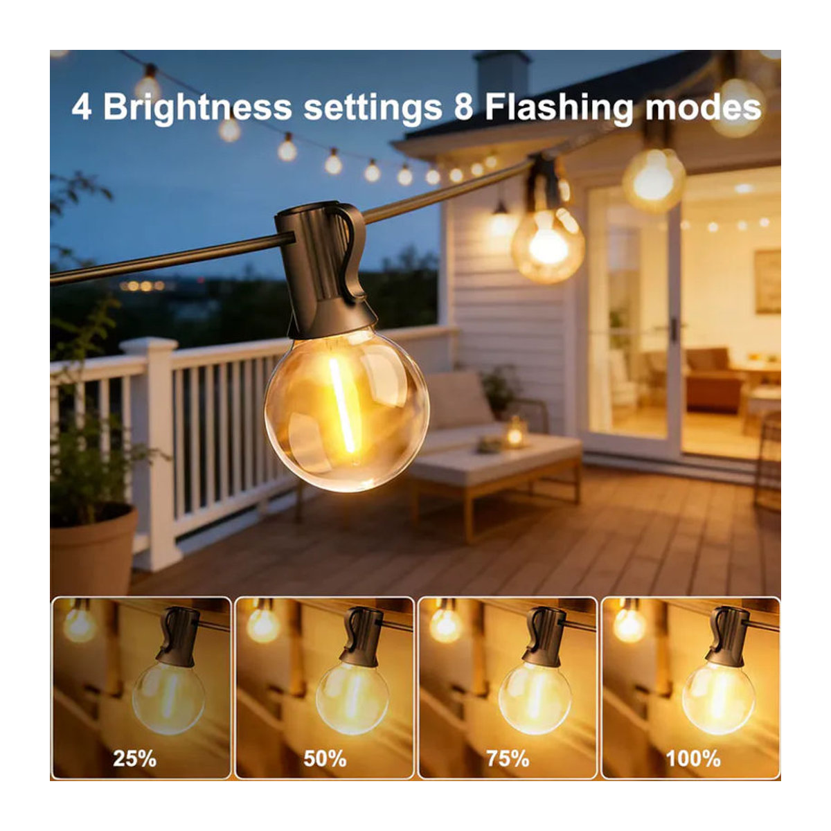 Aiopp Solar-Lichterkette Schwarz mit 30 G40-Glühbirnen, 12 m Länge, dimmbar mit 8 Modi, Fernbedienung und Timer für Garten und Party - Bild 3