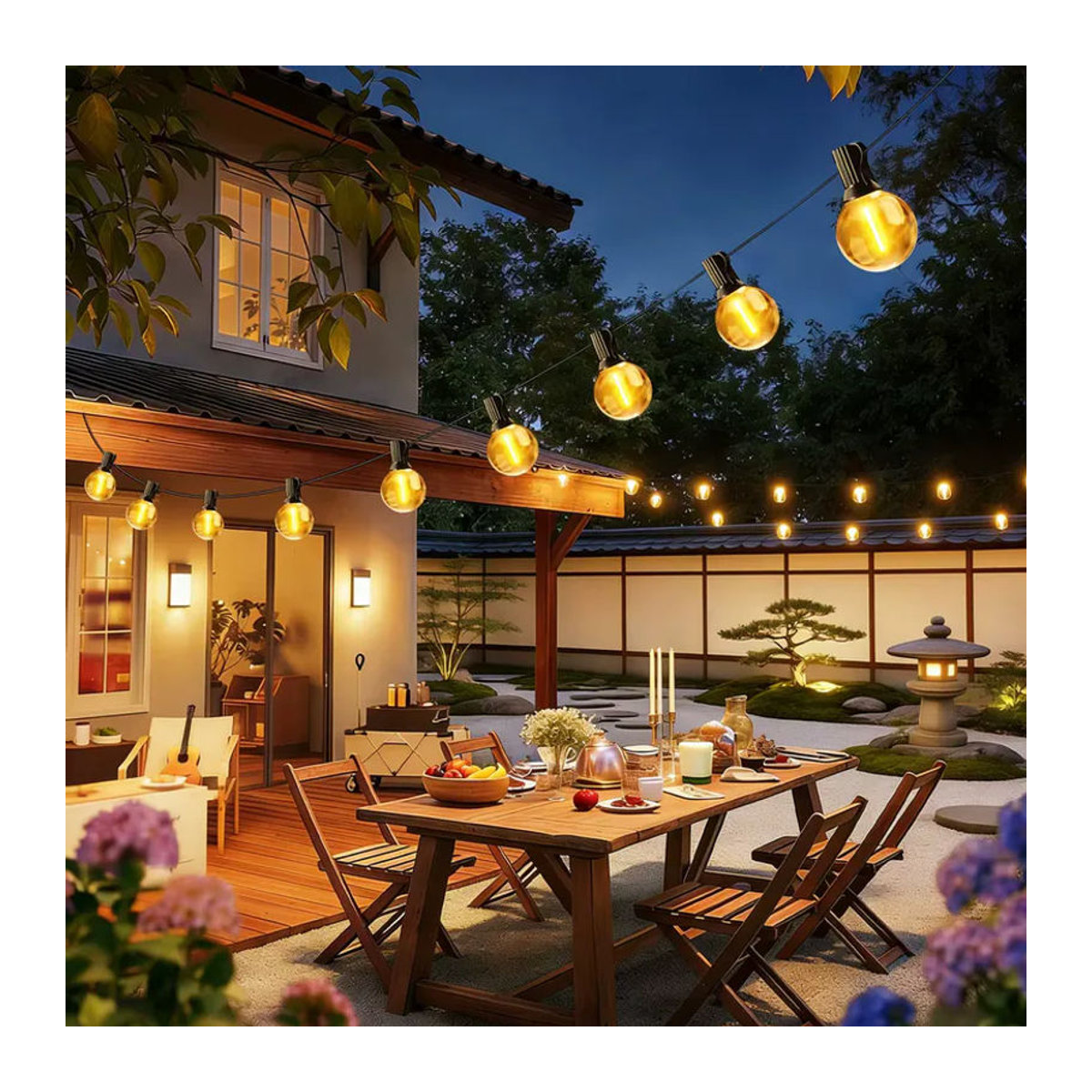 Aiopp Solar-Lichterkette Schwarz mit 30 G40-Glühbirnen, 12 m Länge, dimmbar mit 8 Modi, Fernbedienung und Timer für Garten und Party - Bild 6