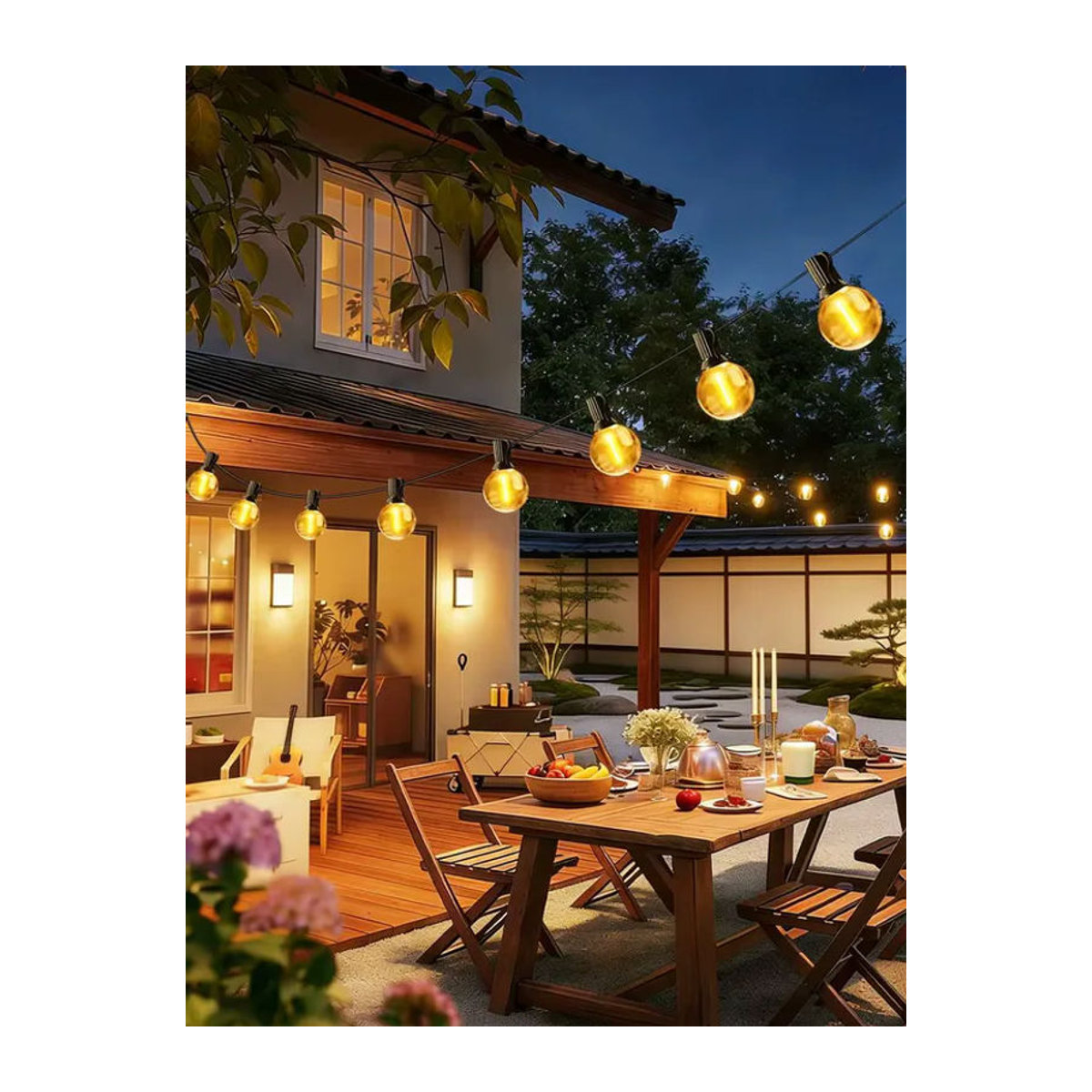 Aiopp Solar-Lichterkette Schwarz mit 30 G40-Glühbirnen, 12 m Länge, dimmbar mit 8 Modi, Fernbedienung und Timer für Garten und Party - Bild 7