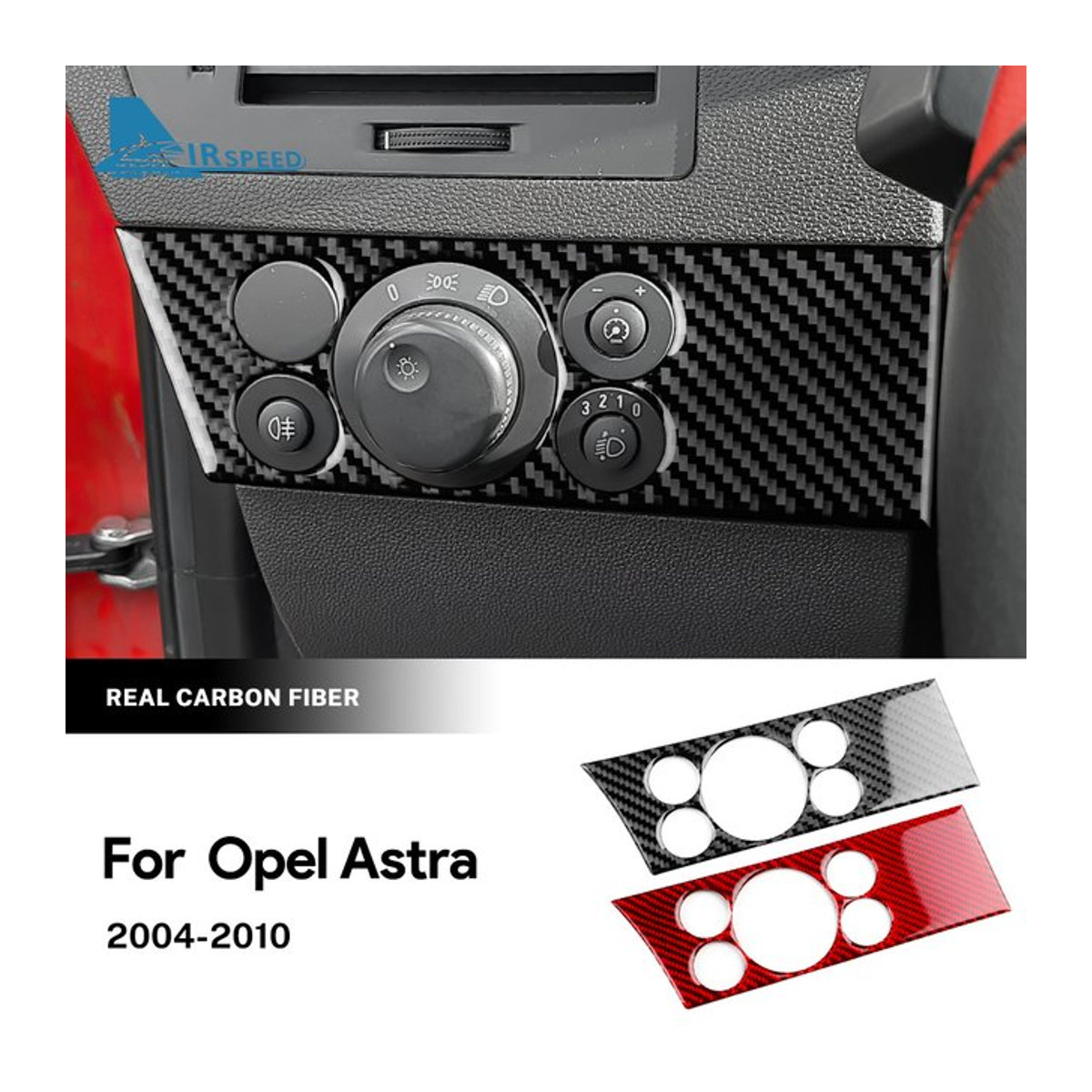 AIRSPEED Carbon Fiber Aufkleber für Vauxhall Opel Astra H MK5 Scheinwerfer Schalter Trim in Schwarz - Bild 1