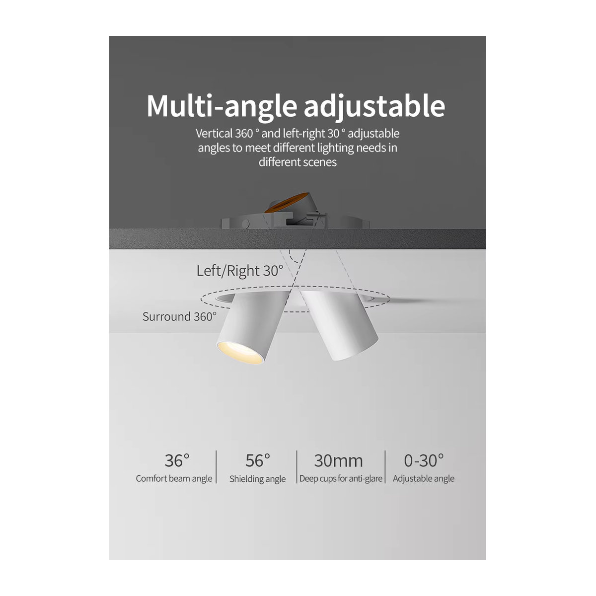 Aisilan LED Einbaustrahler Doppelkopf in Weiß mit verstellbarem Winkel und Neutralweiß - Bild 3