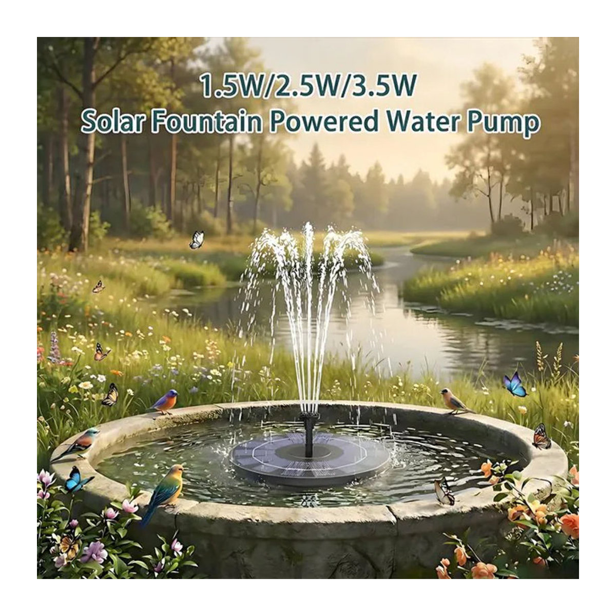 AISITIN Solarbrunnen-Vogelbadpumpe in Schwarz für Garten, Teich, Pool und Aquarium mit 1,5 W, 2,5 W oder 3,5 W - Bild 1